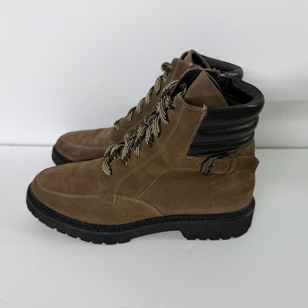 Aquatalia Mayra Brown Suede Combat Boots Made in Italy Side Zip Lug Sole 9.5